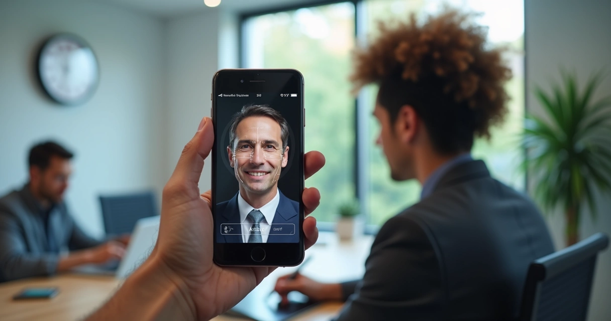 Tela de aplicativo fazendo reconhecimento facial para registro de ponto