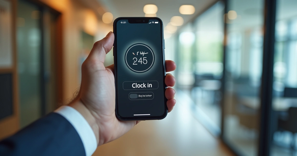 Pessoa registrando ponto via aplicativo no smartphone 