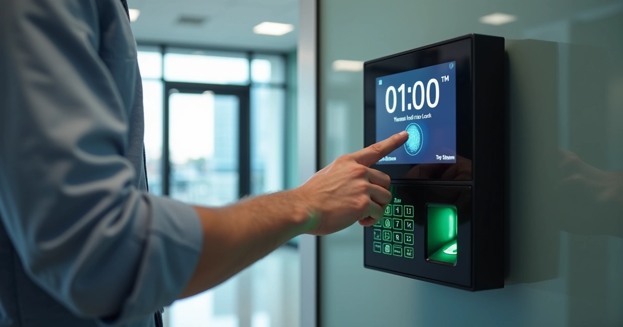 Funcionário registrando ponto em terminal biométrico 