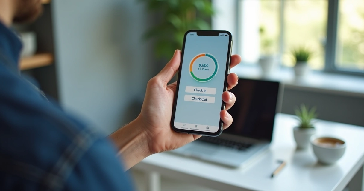Trabalhador registrando ponto em aplicativo no celular. 