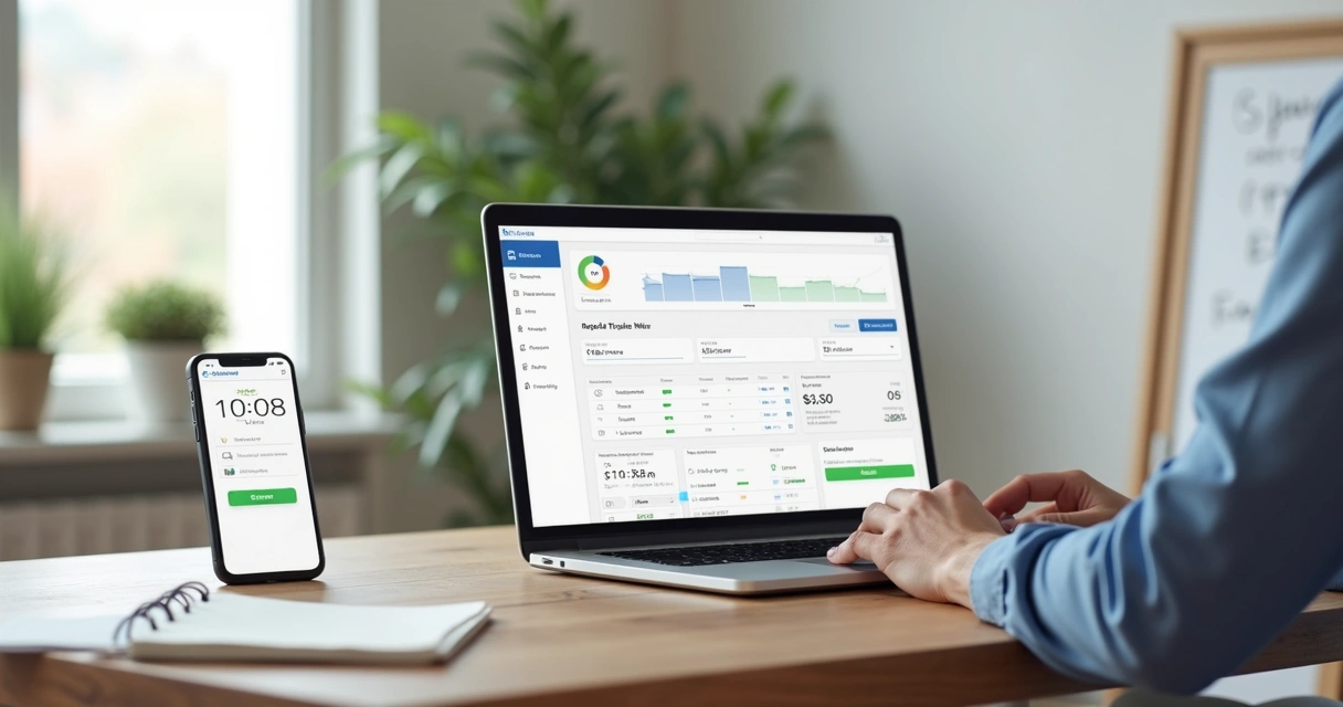 Profissional PJ registrando ponto digital em aplicativo no notebook 