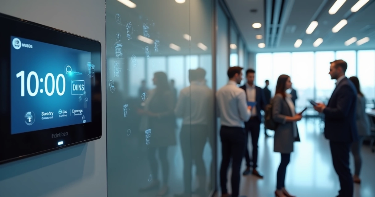 Relógio de ponto eletrônico com pessoas registrando ponto em ambiente corporativo seguro 