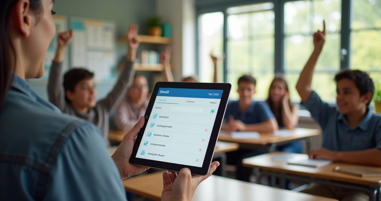 Registro digital de presença em sala de aula. 