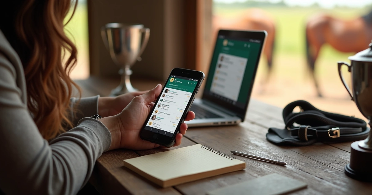 Pessoa usando WhatsApp para registrar resultados de prova eqüestre 