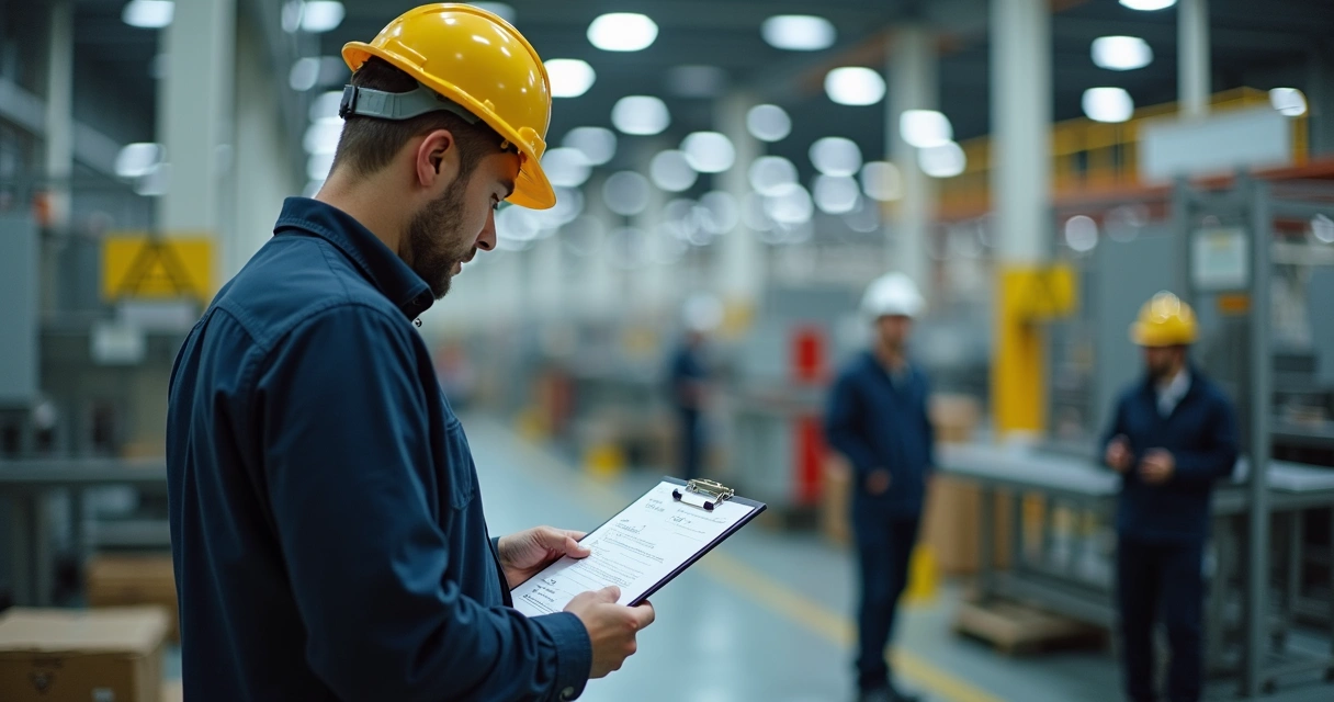 Profissional registrando quase acidente em ambiente industrial 