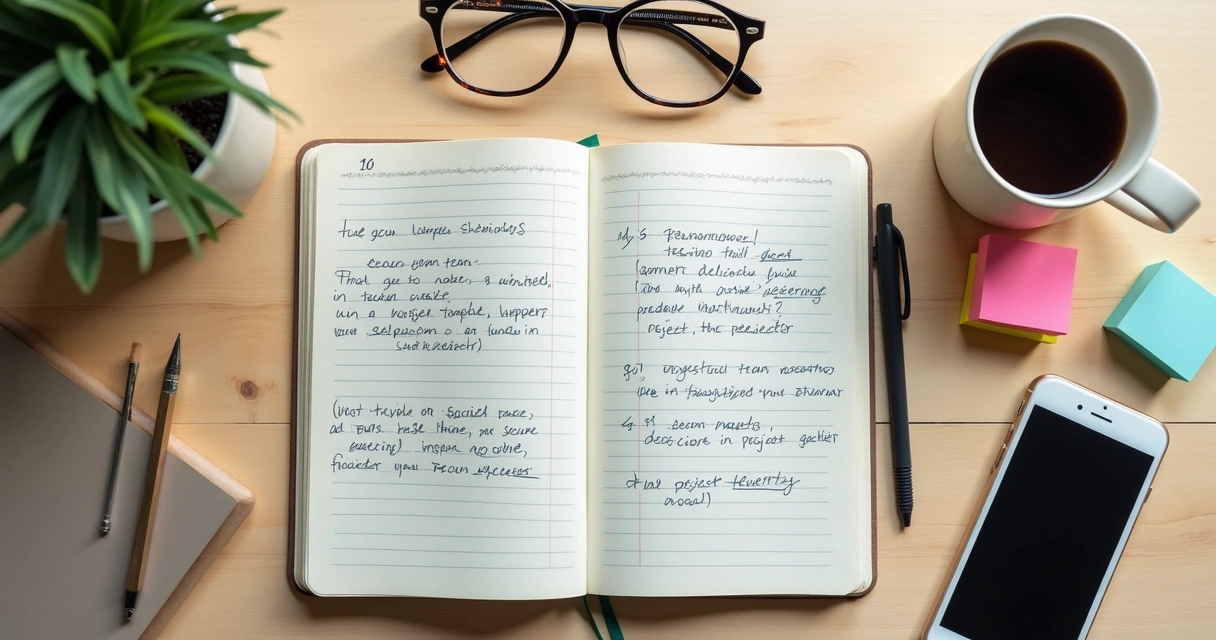 Caderno com reflexão ao lado de café e celular 