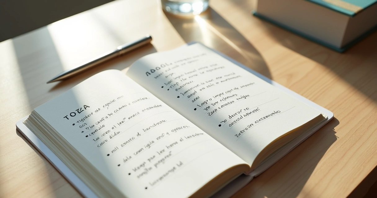 Caderno com anotações de sensações corporais sobre mesa clara 