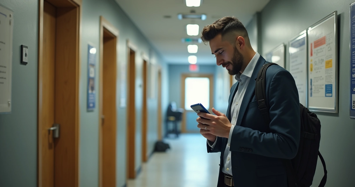 Pessoa usando celular para gravar anotações em visita de condomínio 