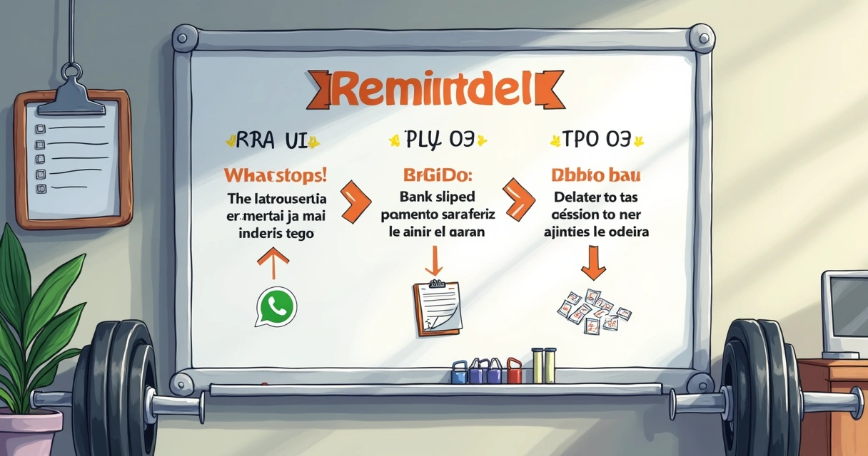 Quadro mostrando a régua de cobrança para uma academia, com datas, mensagens e diferentes canais 