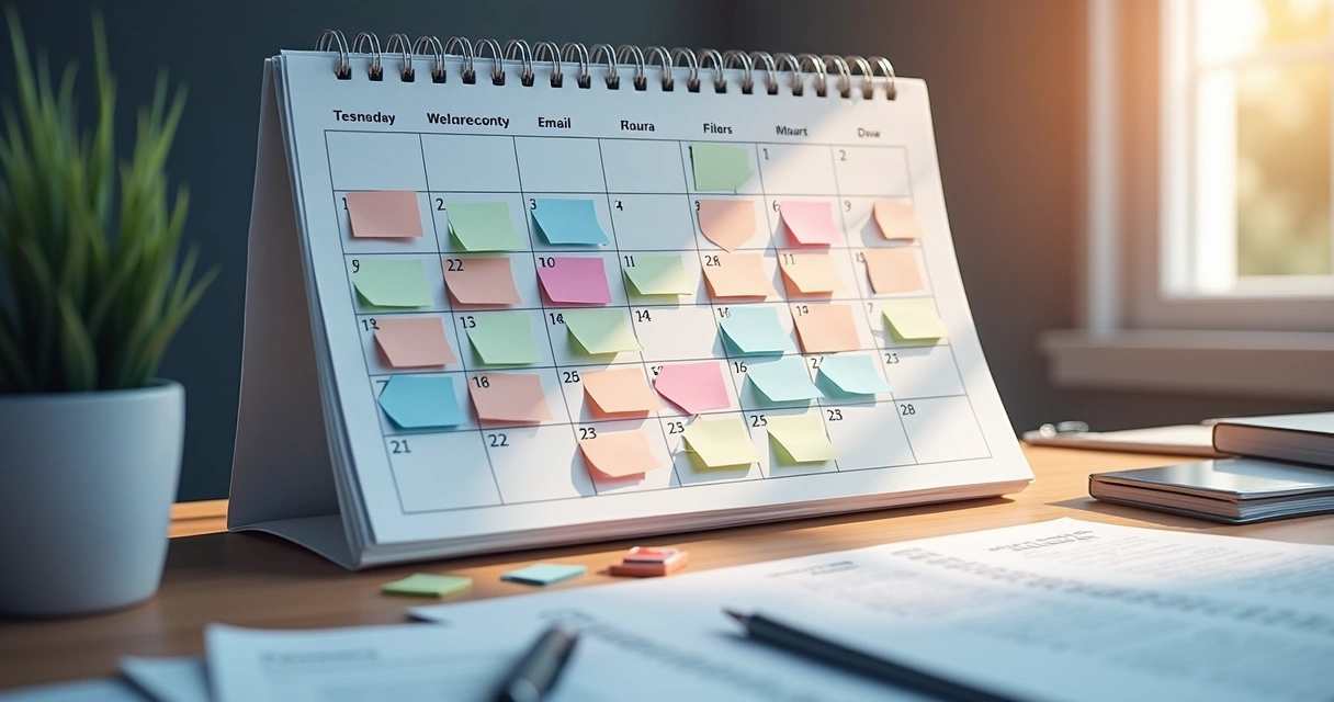 Calendário com datas de cobrança marcadas com lembretes 