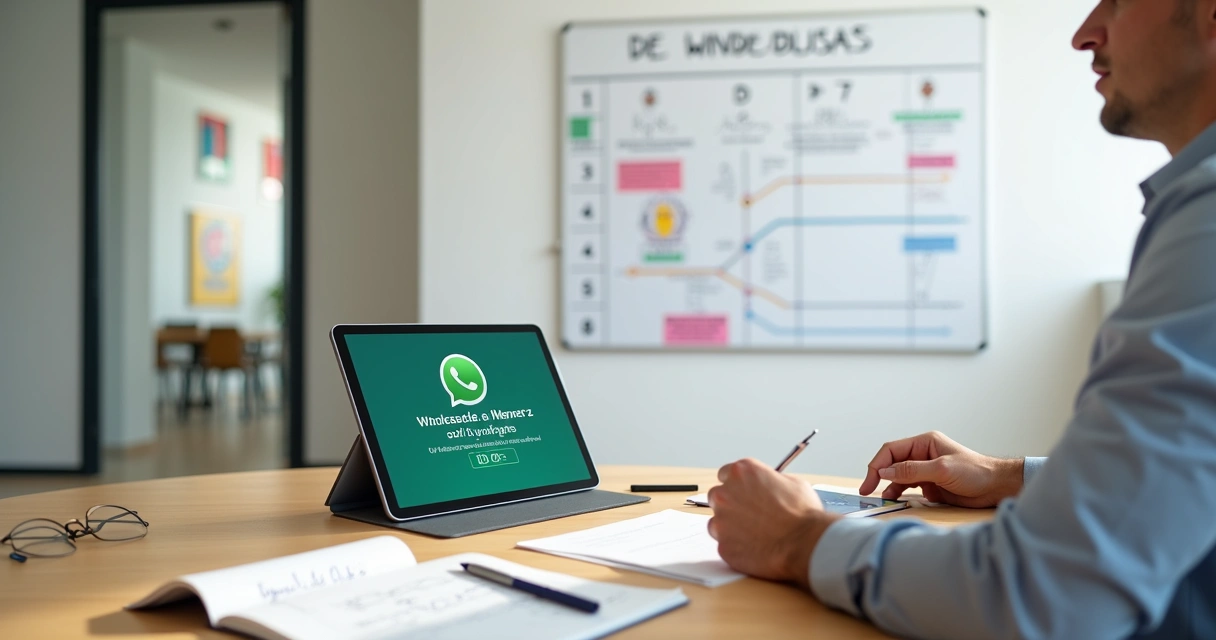 Gestor analisando cronograma de cobrança recorrente em tablet e quadro branco 