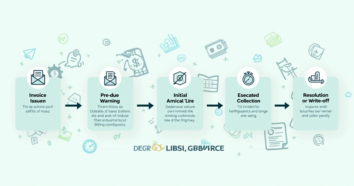 Ilustração de um fluxograma colorido mostrando as etapas do ciclo de cobrança 