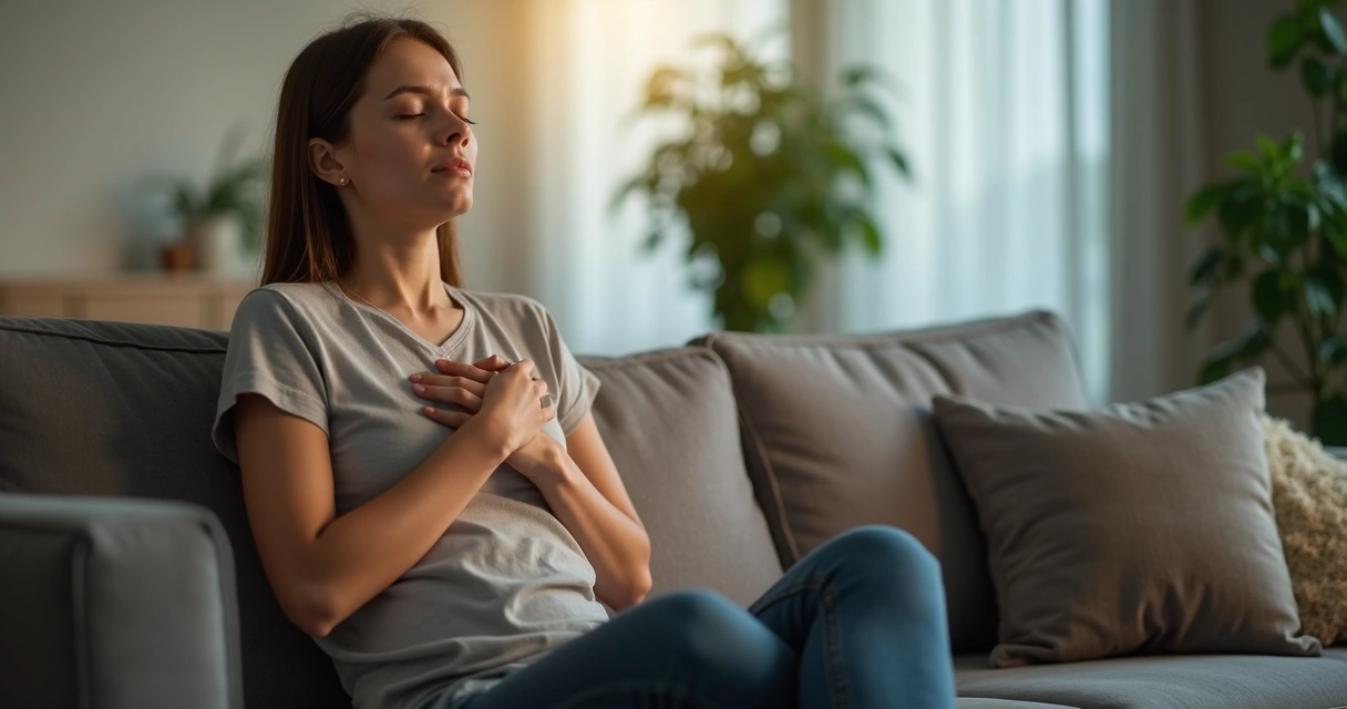 Pessoa sentada em posição relaxada praticando respiração consciente 