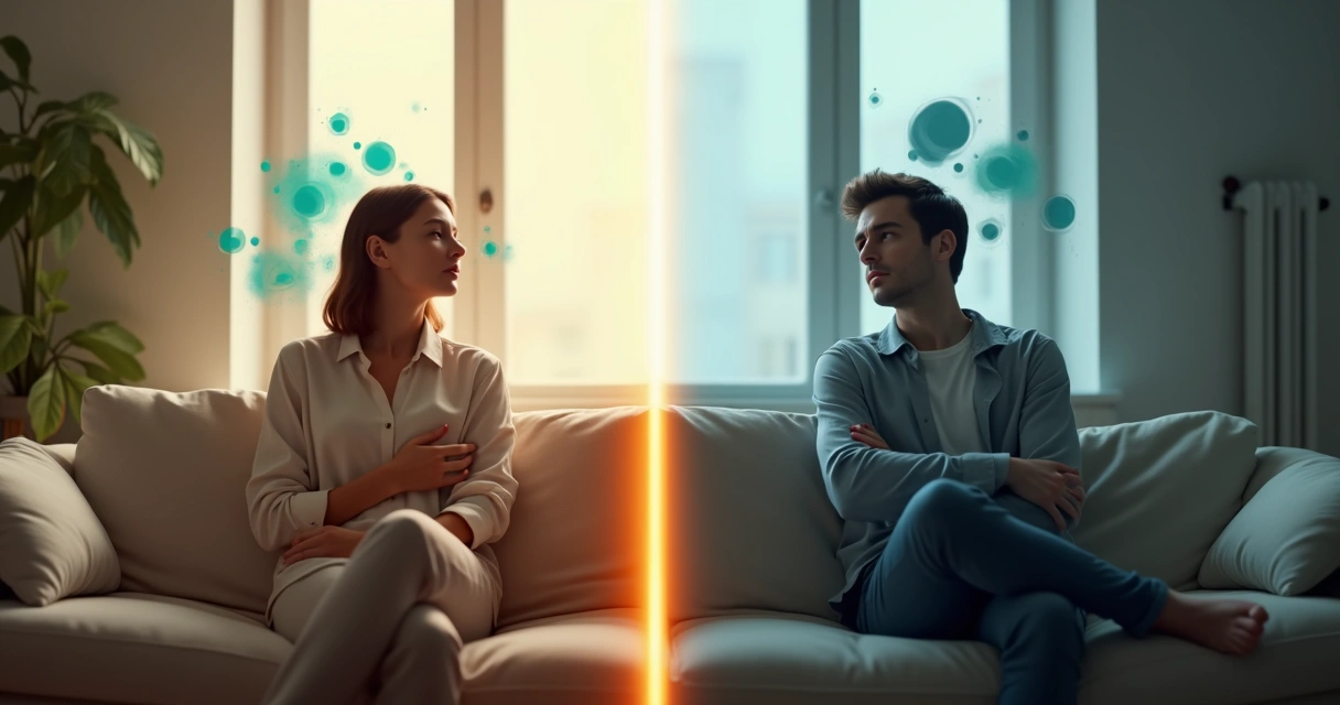 Pessoa dividida entre controlar e reprimir suas emoções 