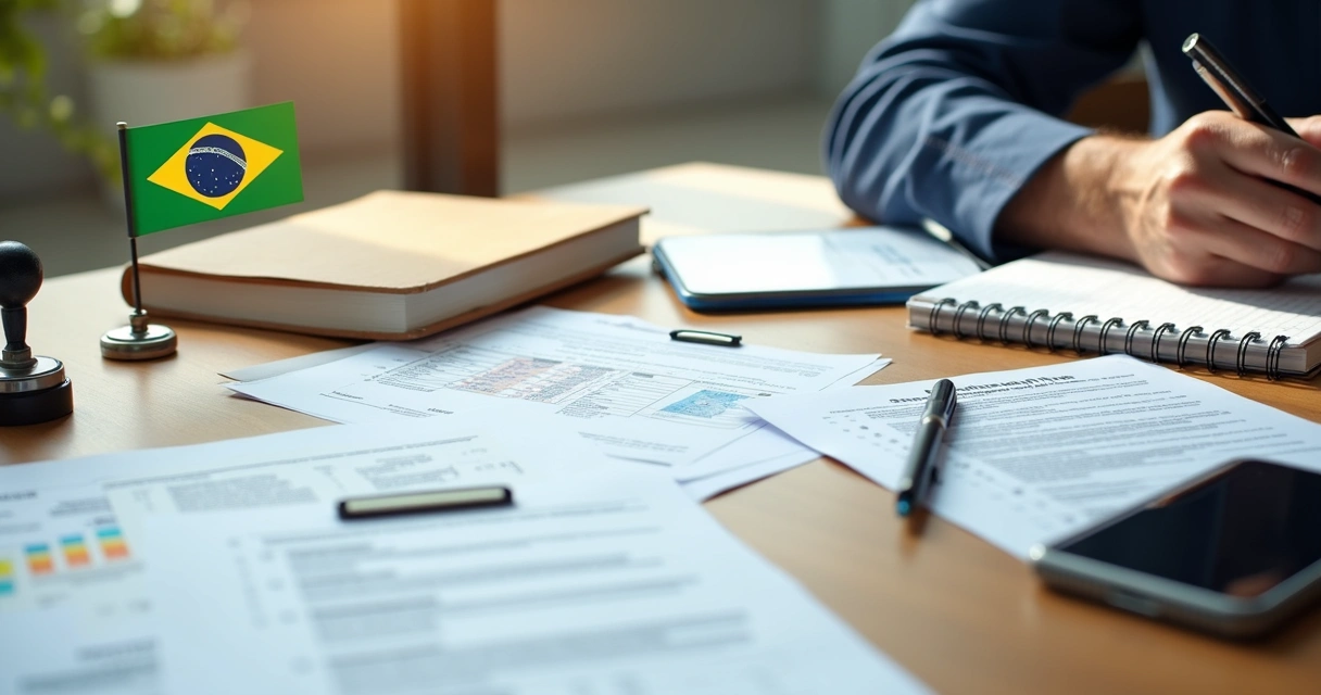 Mesa com documentos para regularização de empresa profissional brasileira 