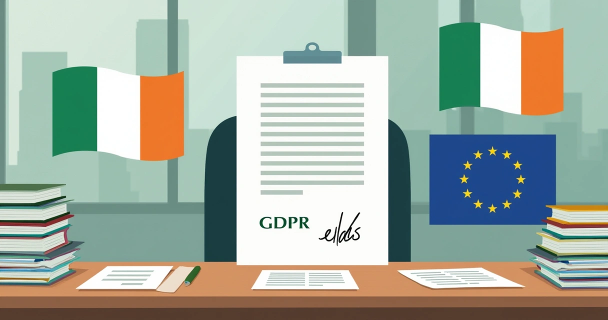 Signed document with Irish and EU regulatory symbols 