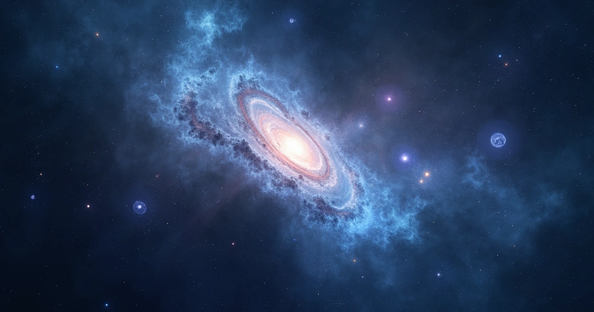 Representação artística do universo durante a era da reionização, com luzes das primeiras galáxias ionizando o meio ao redor.