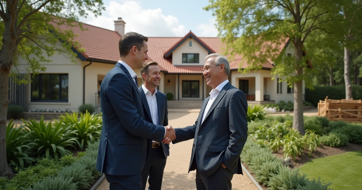 Engenheiro conversa cordialmente com moradores em frente a imóvel ao lado da obra 