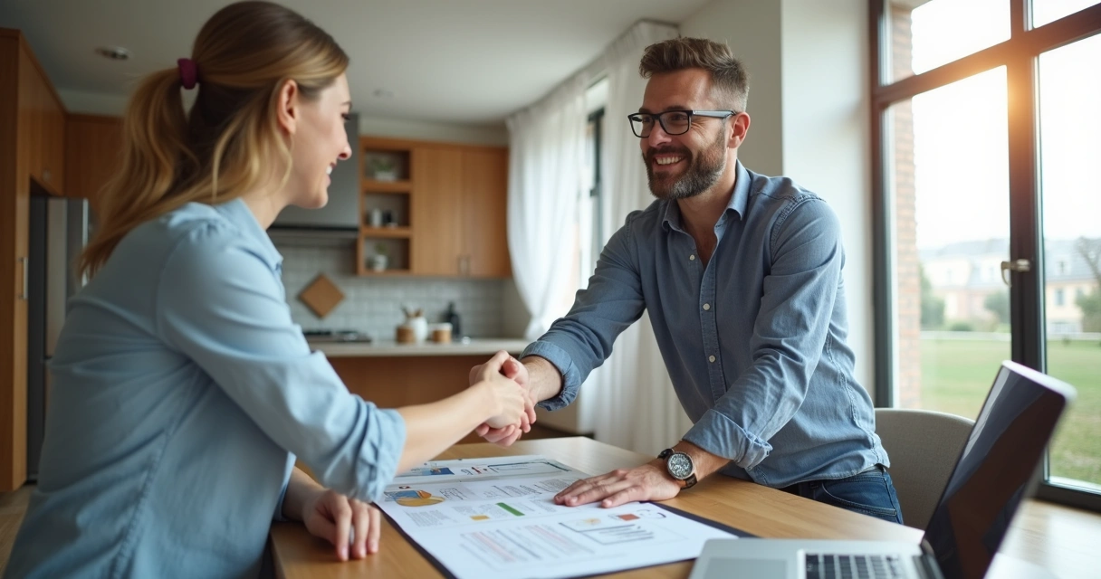 Construtora e proprietário conversando após obra 