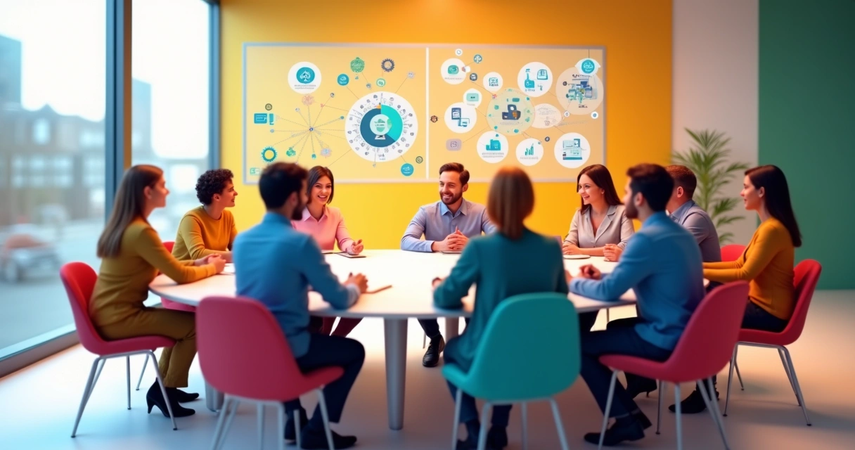 O erro de tratar parceiro como cliente e o que fazer diferente Time de empresas e parceiros trabalhando juntos com gráficos de engajamento