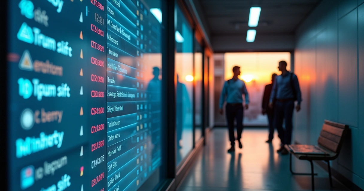 Gestor observa painel digital com horários divergentes de trabalho 