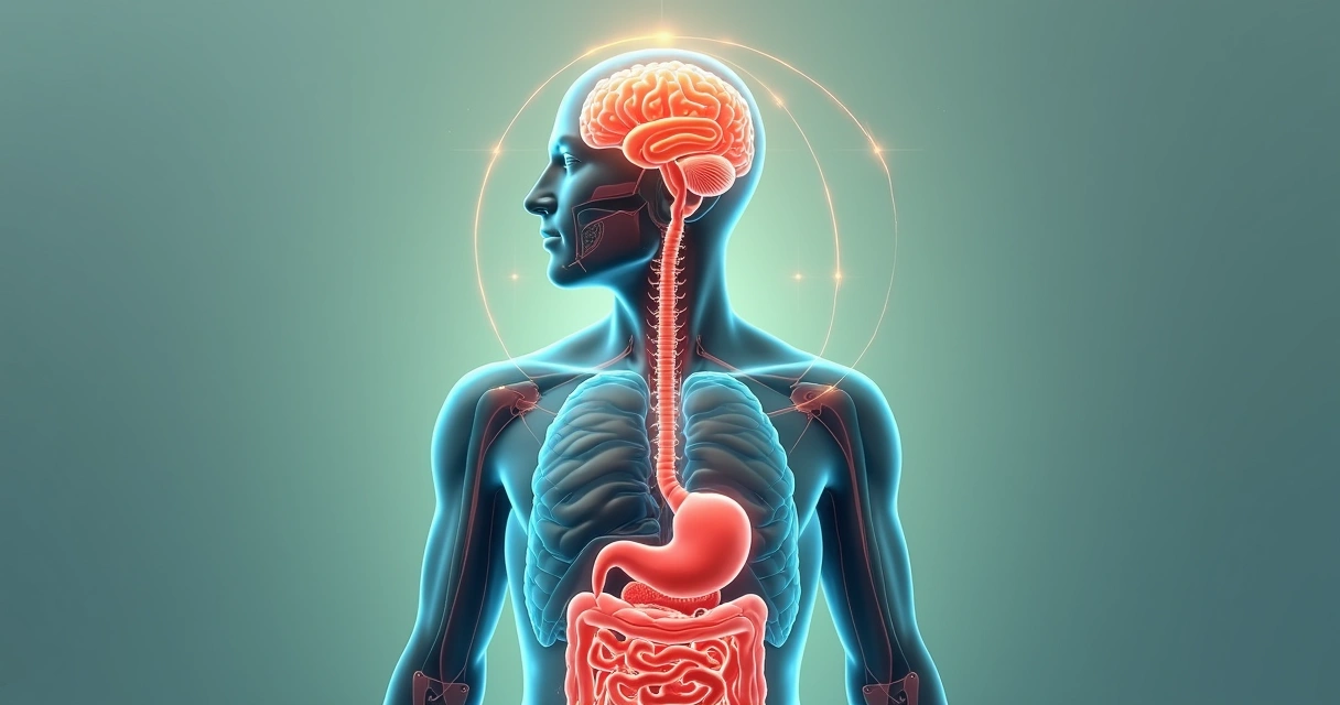 Ilustração mostrando conexão entre intestino e cérebro com linhas sutis 