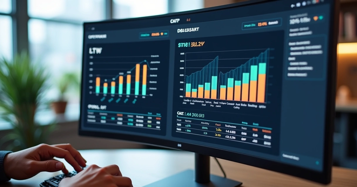 Painel digital mostra gráficos de LTV comparados ao CAC 