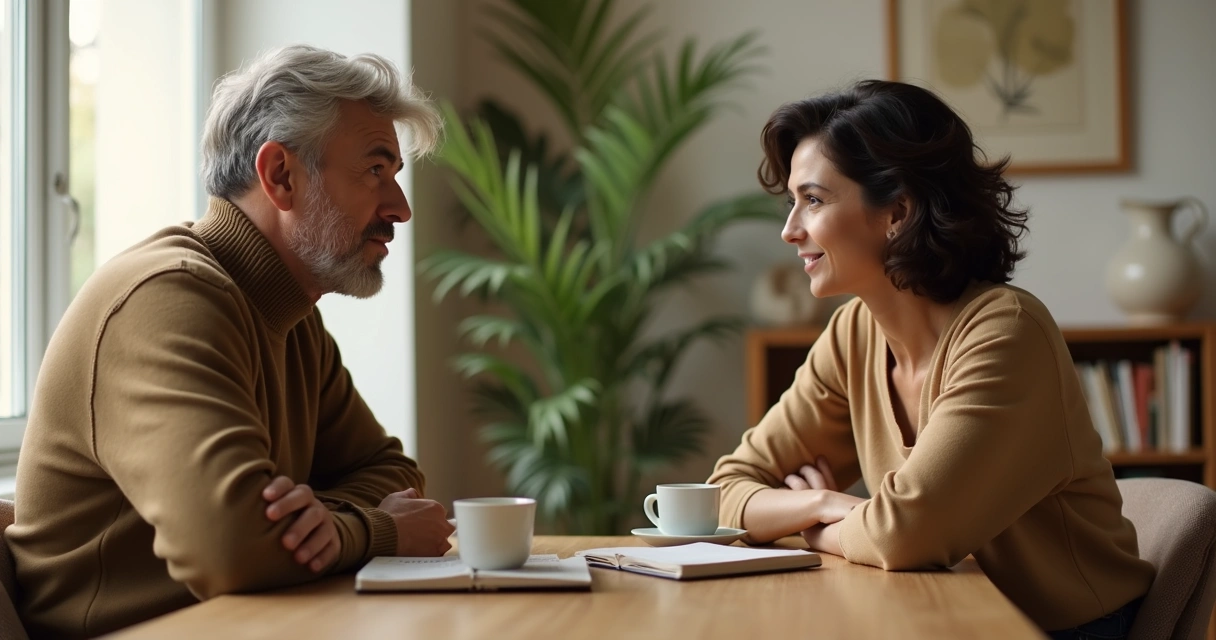 Casal conversando com conexão em ambiente acolhedor 