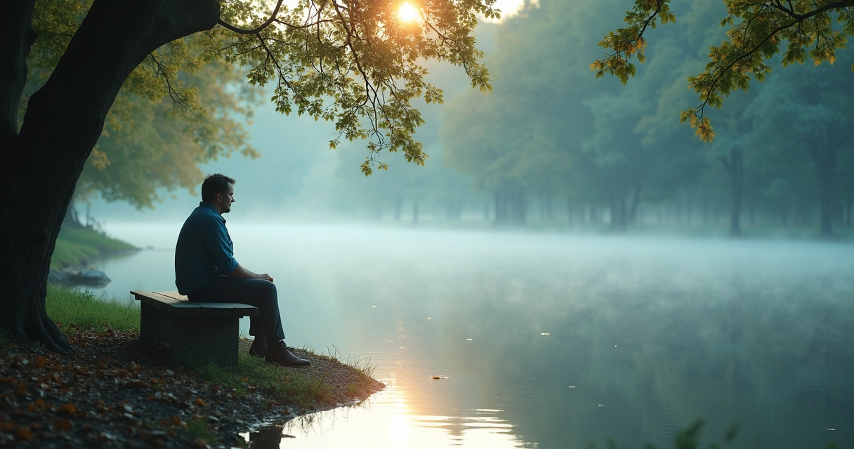 Pessoa olhando para o próprio reflexo em ambiente tranquilo