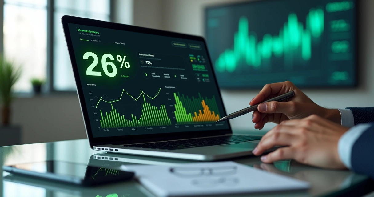 Dashboard de CRM mostrando gráfico de taxa de conversão em destaque
