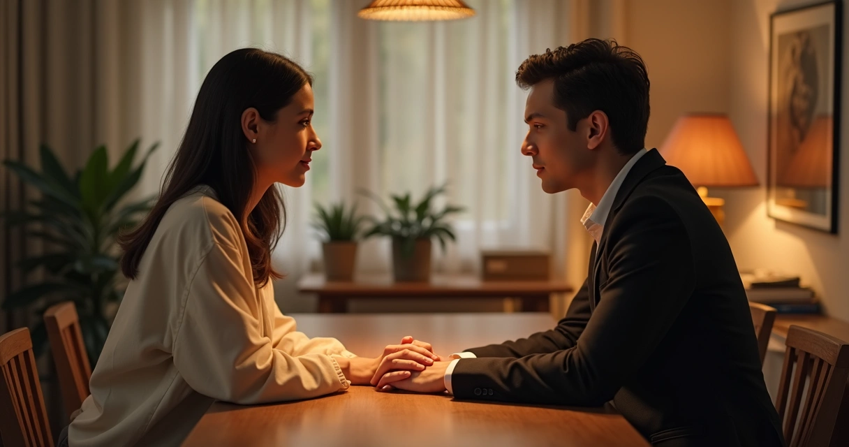 Dos personas sentadas frente a frente, mirándose a los ojos con atención plena y sin distracciones 