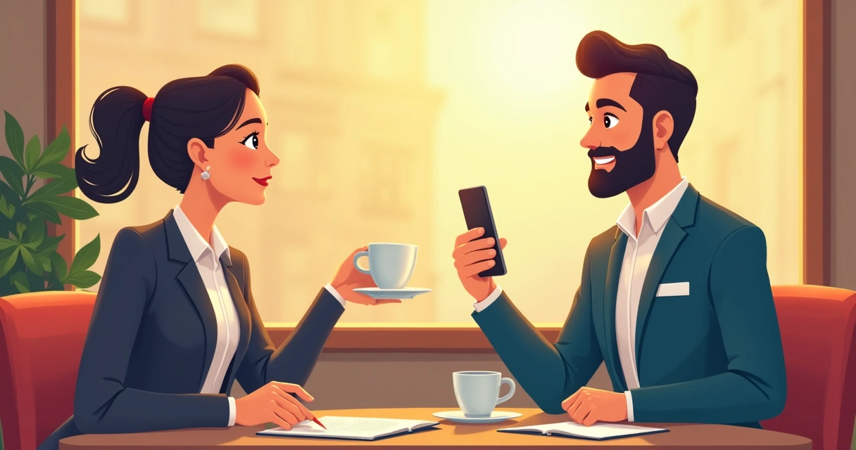 Executivos em reunião informal de negócios tomando café