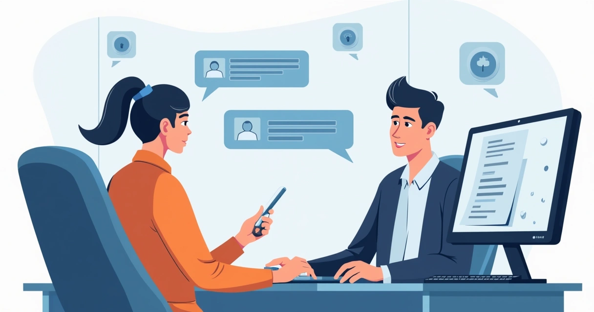 Gestor público ao computador conversando com cidadão pelo chat. 