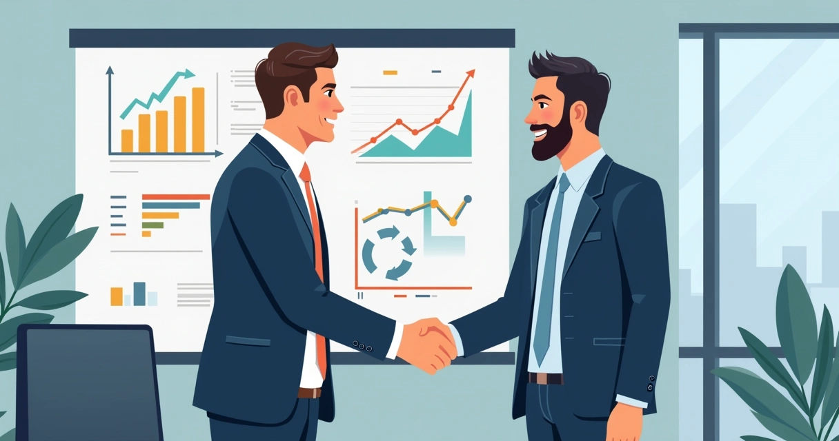 Cliente e agência de marketing apertando as mãos após reunião 