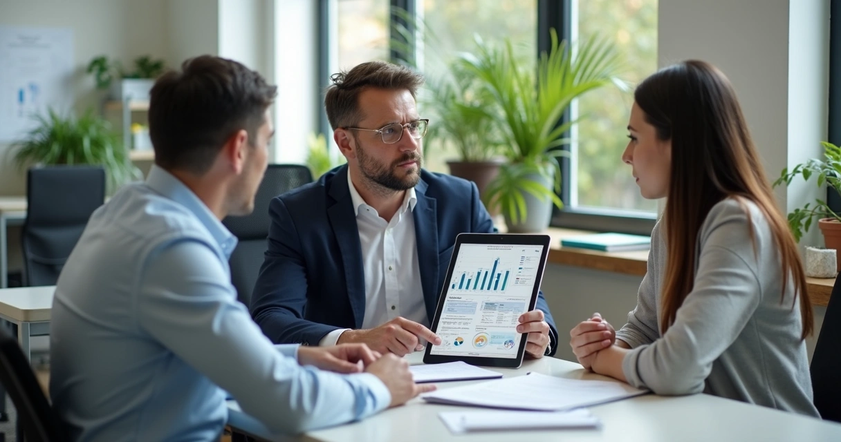 Contador em reunião consultiva com cliente em escritório moderno 