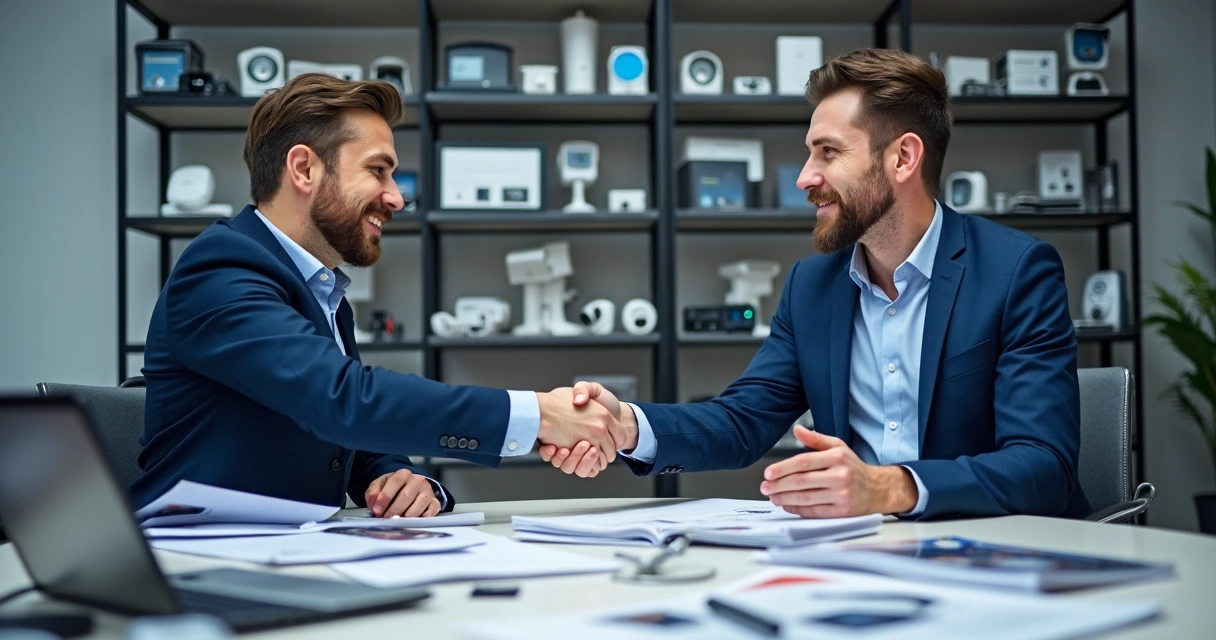 Distribuidor e cliente apertam as mãos em acordo comercial 