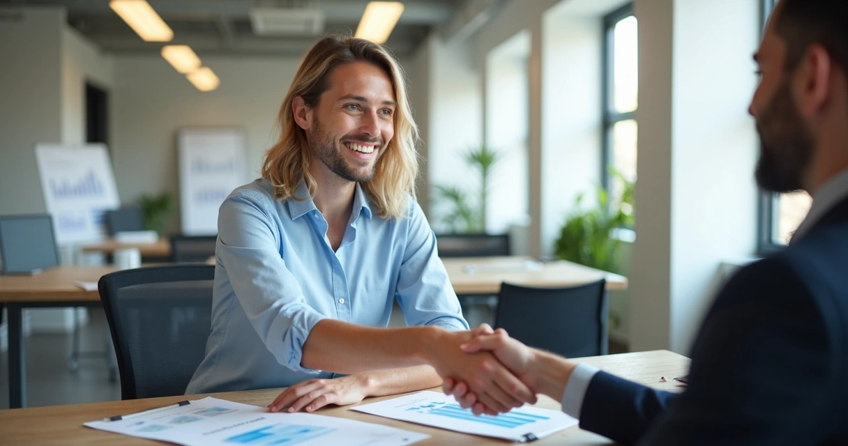 Empresário cumprimentando cliente em escritório 