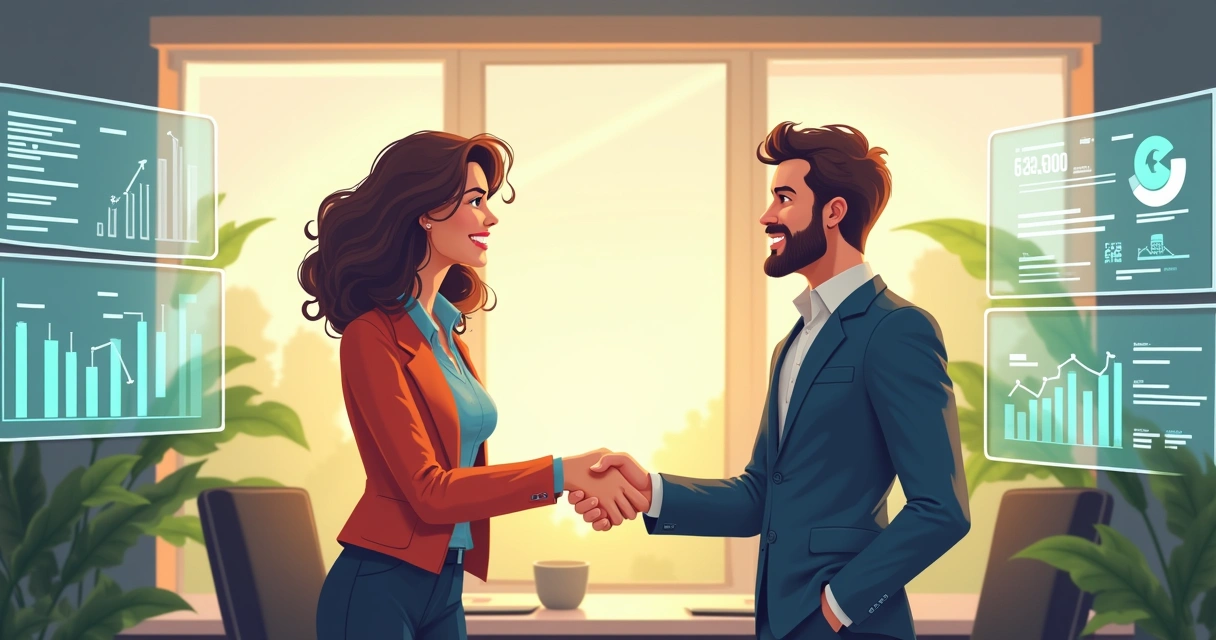 Empresários apertando as mãos após reunião de marketing em escritório moderno 