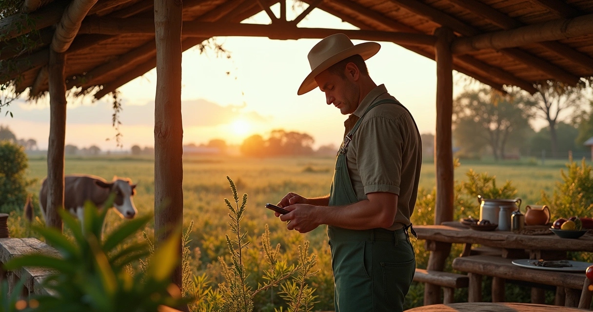 Gestor agro cumprimentando cliente em ambiente rural moderno 