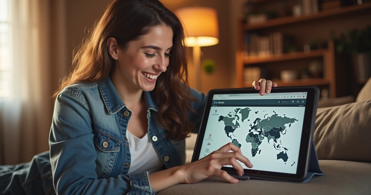 Cliente feliz acessando seu histórico de relacionamento em portal digital 
