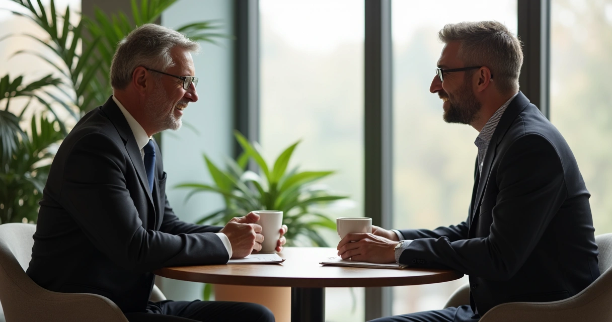 Duas pessoas conversando amigavelmente sobre negócios 