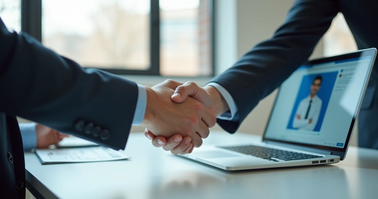 Mãos se cumprimentando simbolizando conexão profissional no LinkedIn