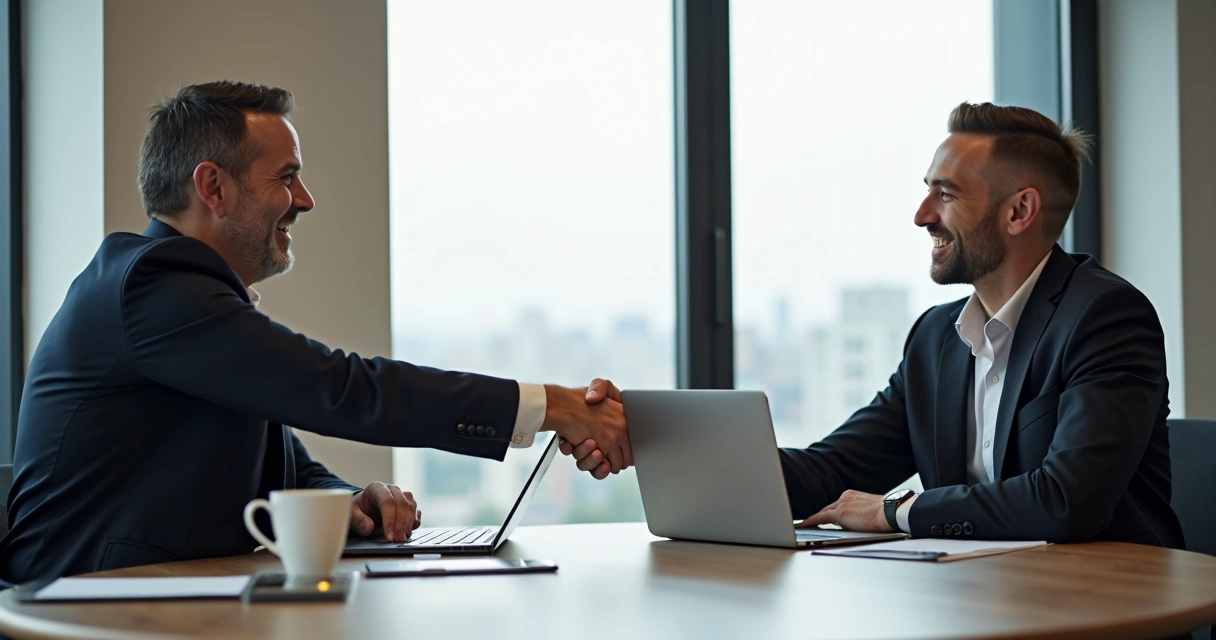 Profissional cumprimentando cliente satisfeito após venda 