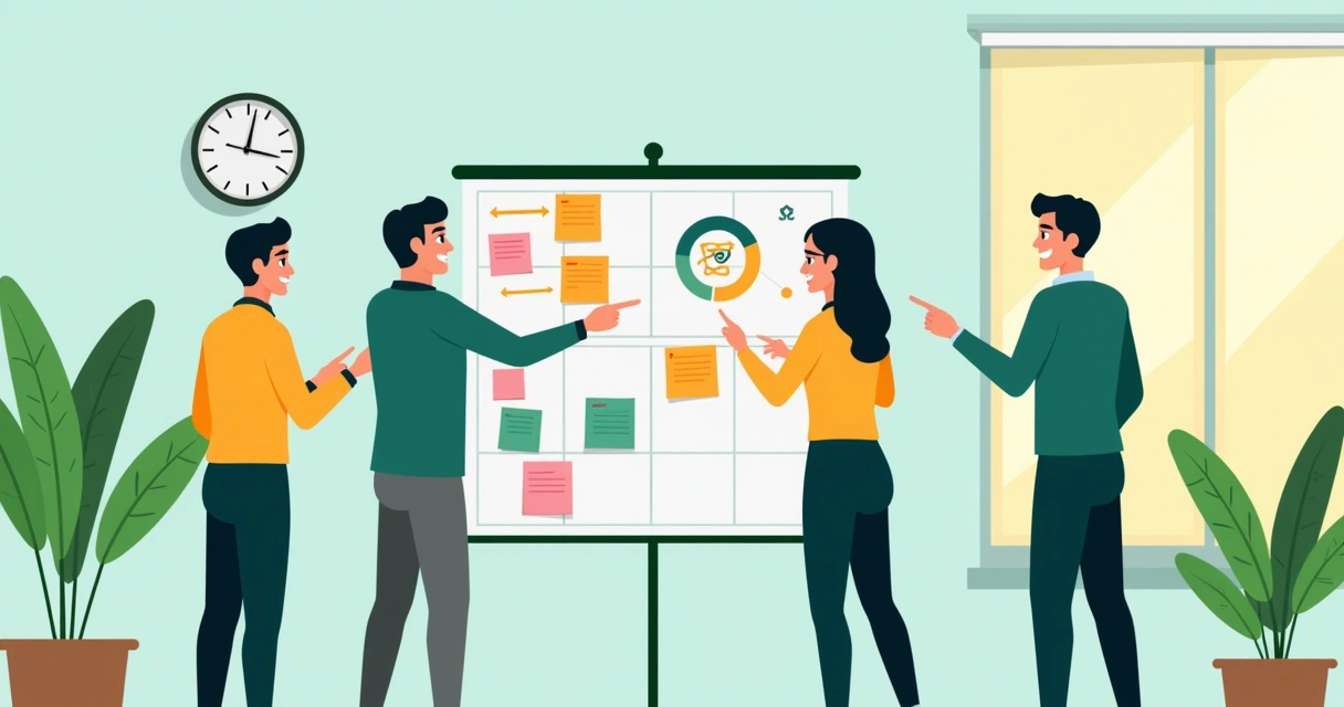 Equipe comercial usando kanban para reportar performance 