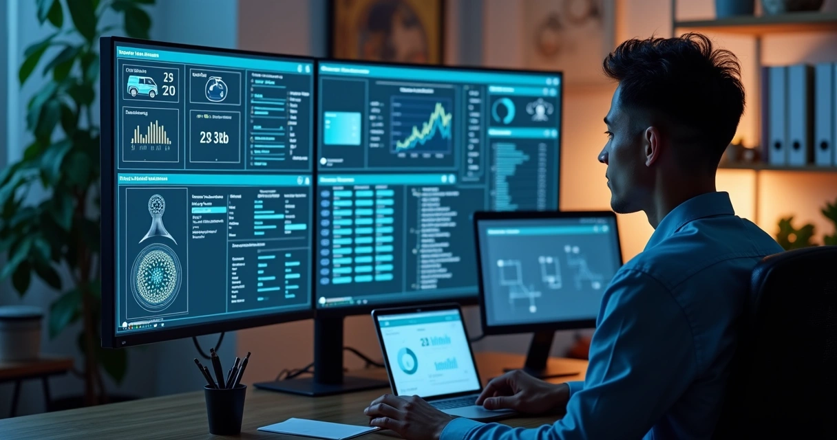 Atendimento pós-venda na construção civil com gestor analisando dados digitais 
