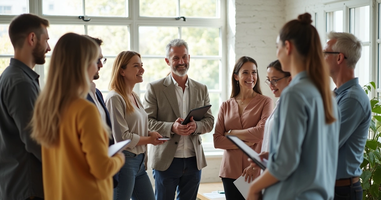 Equipe reunida em roda durante dinâmicas de comunicação positiva 