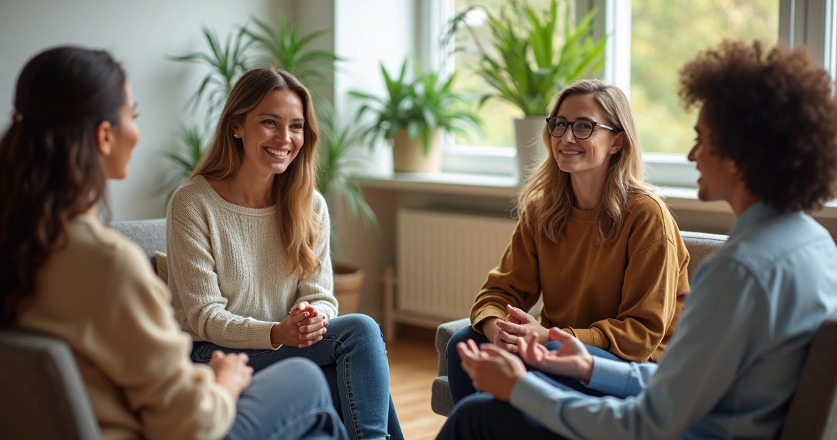 Grupo de pessoas sentadas dialogando com atenção uns aos outros 