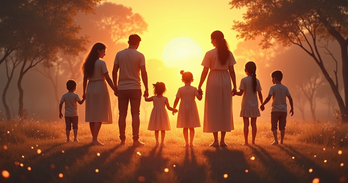 Ilustração mostrando pessoas de idades diferentes conectadas por linhas representando vínculos familiares 