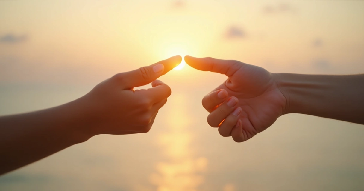 Duas mãos se tocando com delicadeza em fundo claro, representando conexão humana. 