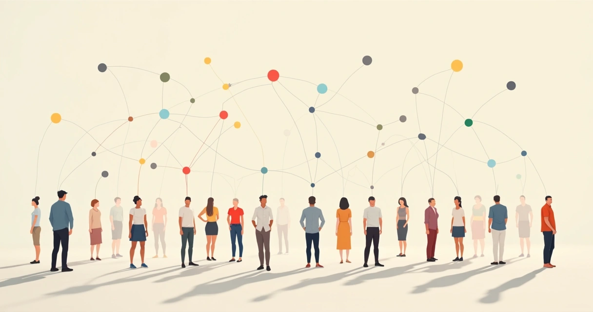 Conexões entre pessoas refletidas em linhas que indicam relações invisíveis 